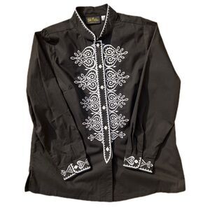 Vintage Bob Mackie Black Wearable Art Embroidered Cowboy Western Shirt Womens M